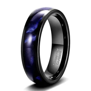 Blue Crushed Shell Tungsten Wedding Band