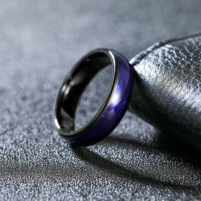 Blue Crushed Shell Tungsten Wedding Band