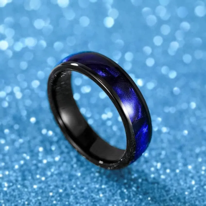 Blue Crushed Shell Tungsten Wedding Band