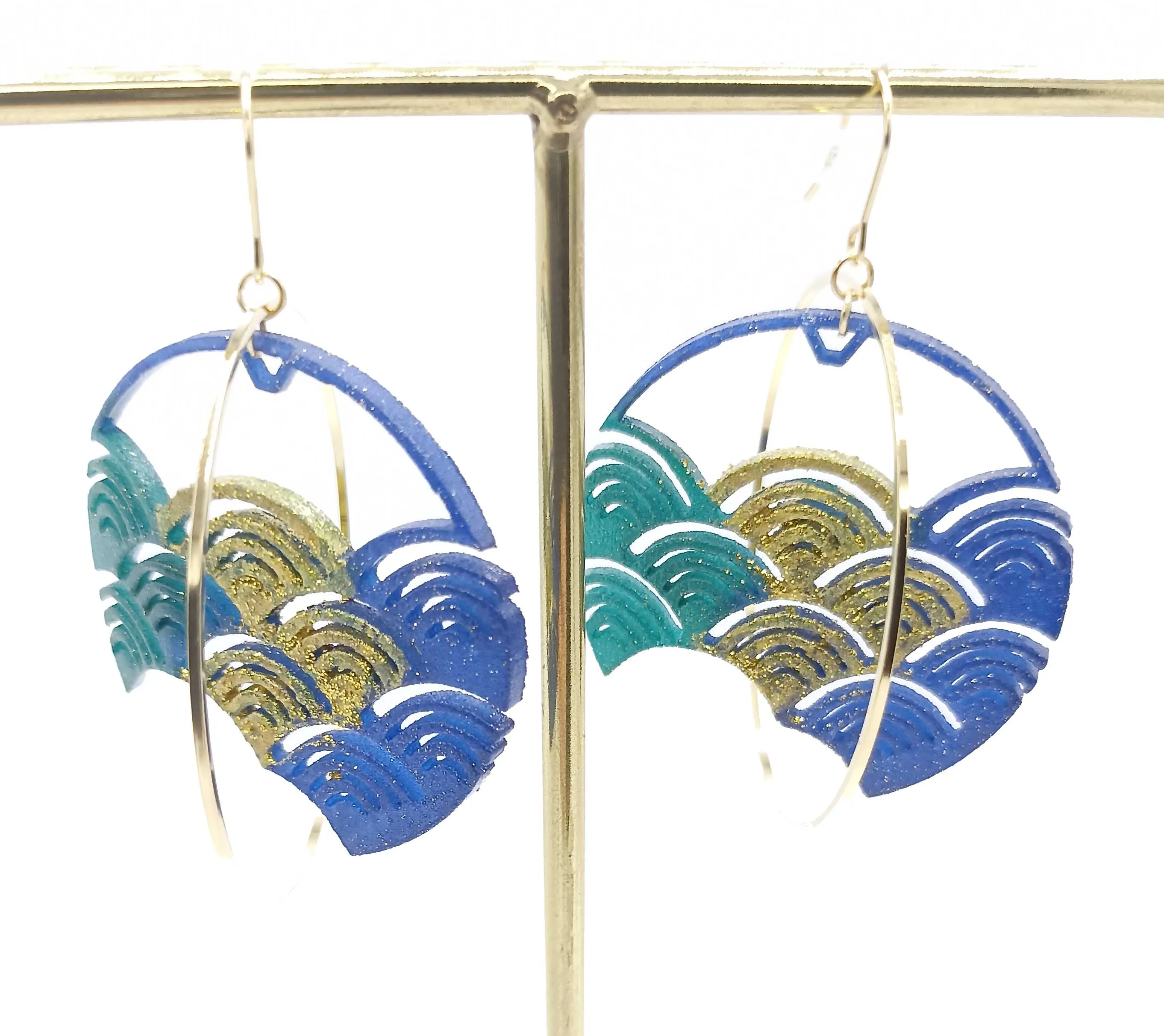 Blue Japanese Wave Earrings