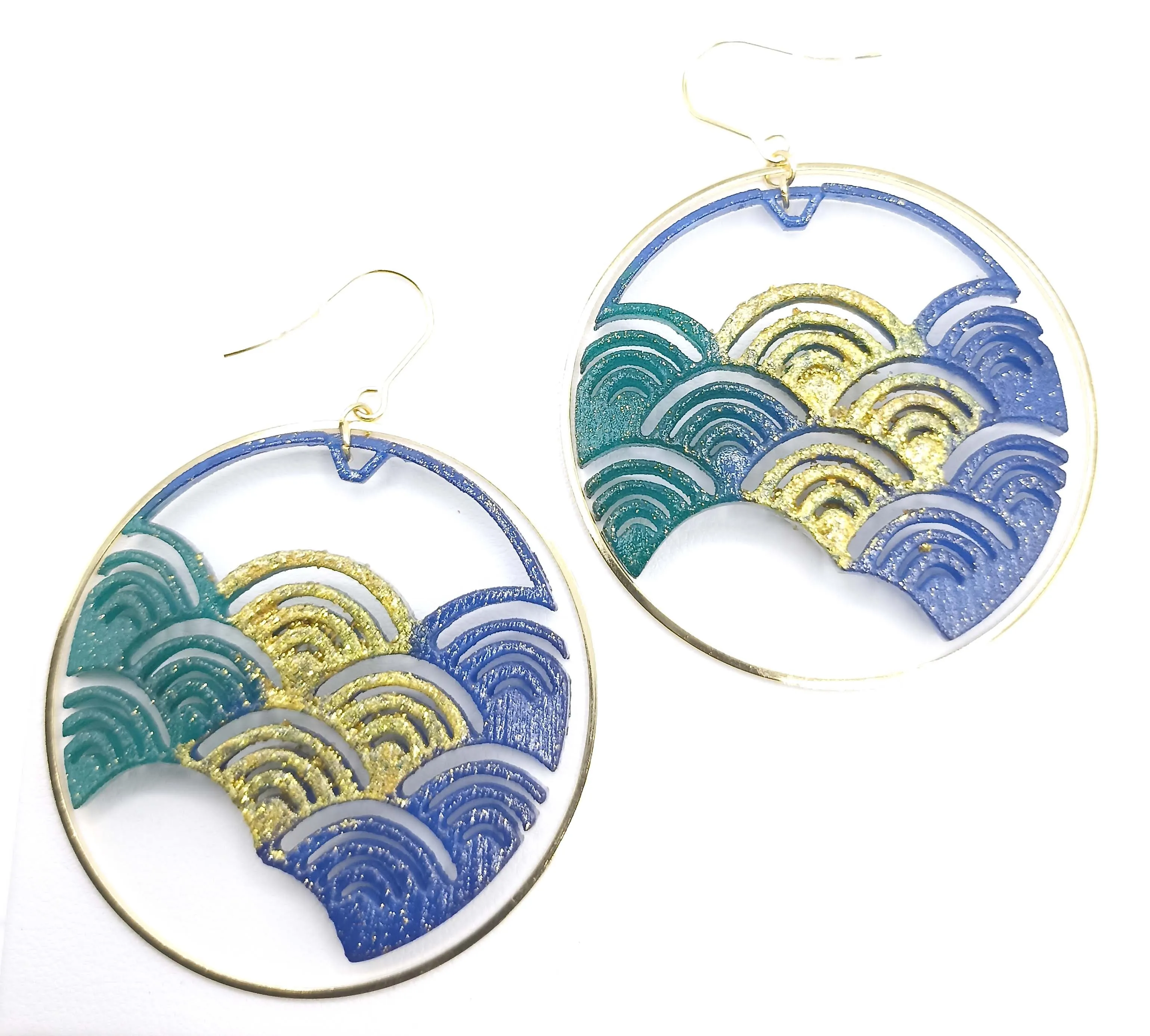 Blue Japanese Wave Earrings