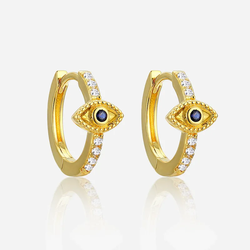 Blue Zircon Devil's Eye Silver Hoop Earrings for Women