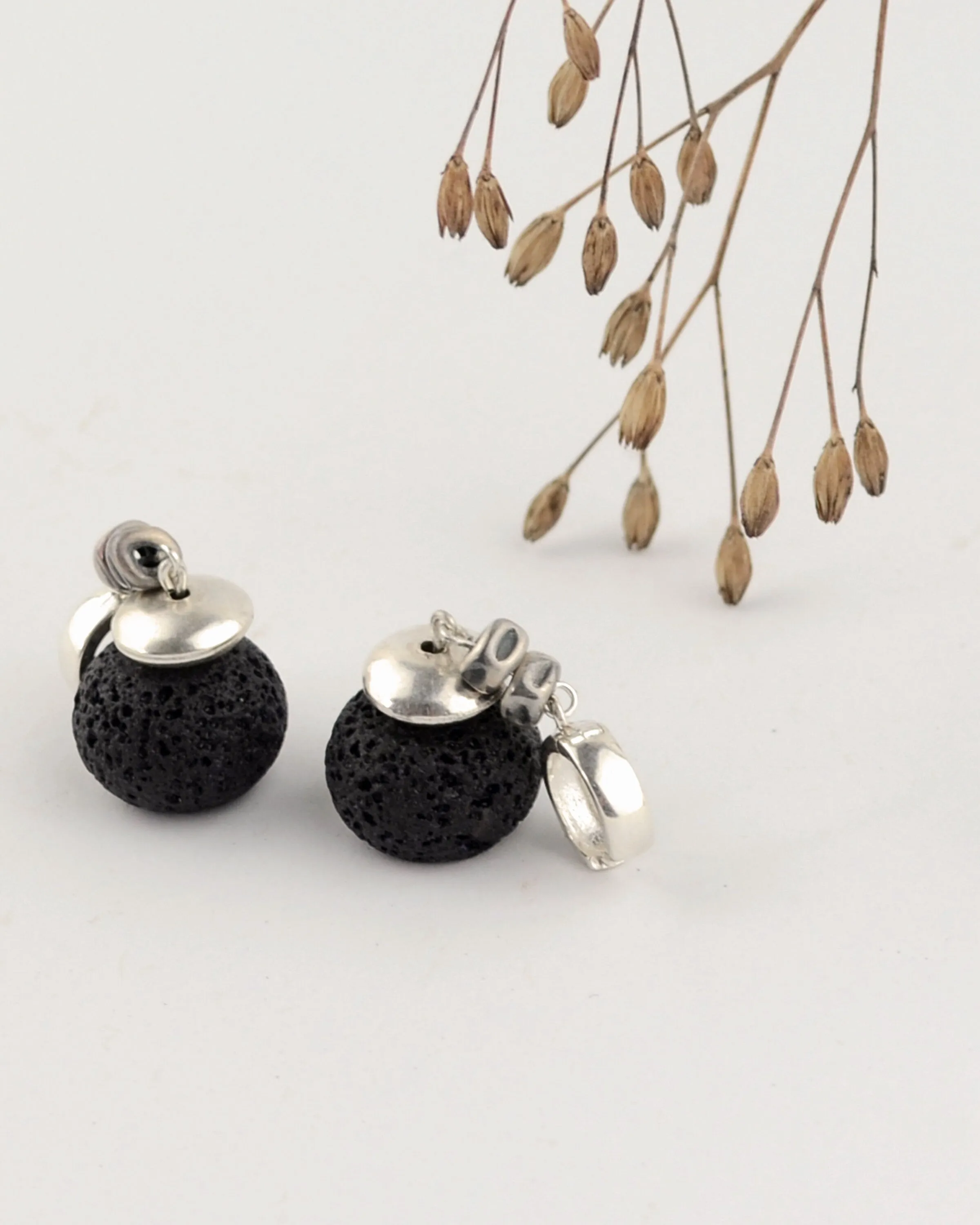 Boho silver and black lava earrings, statement earrings,