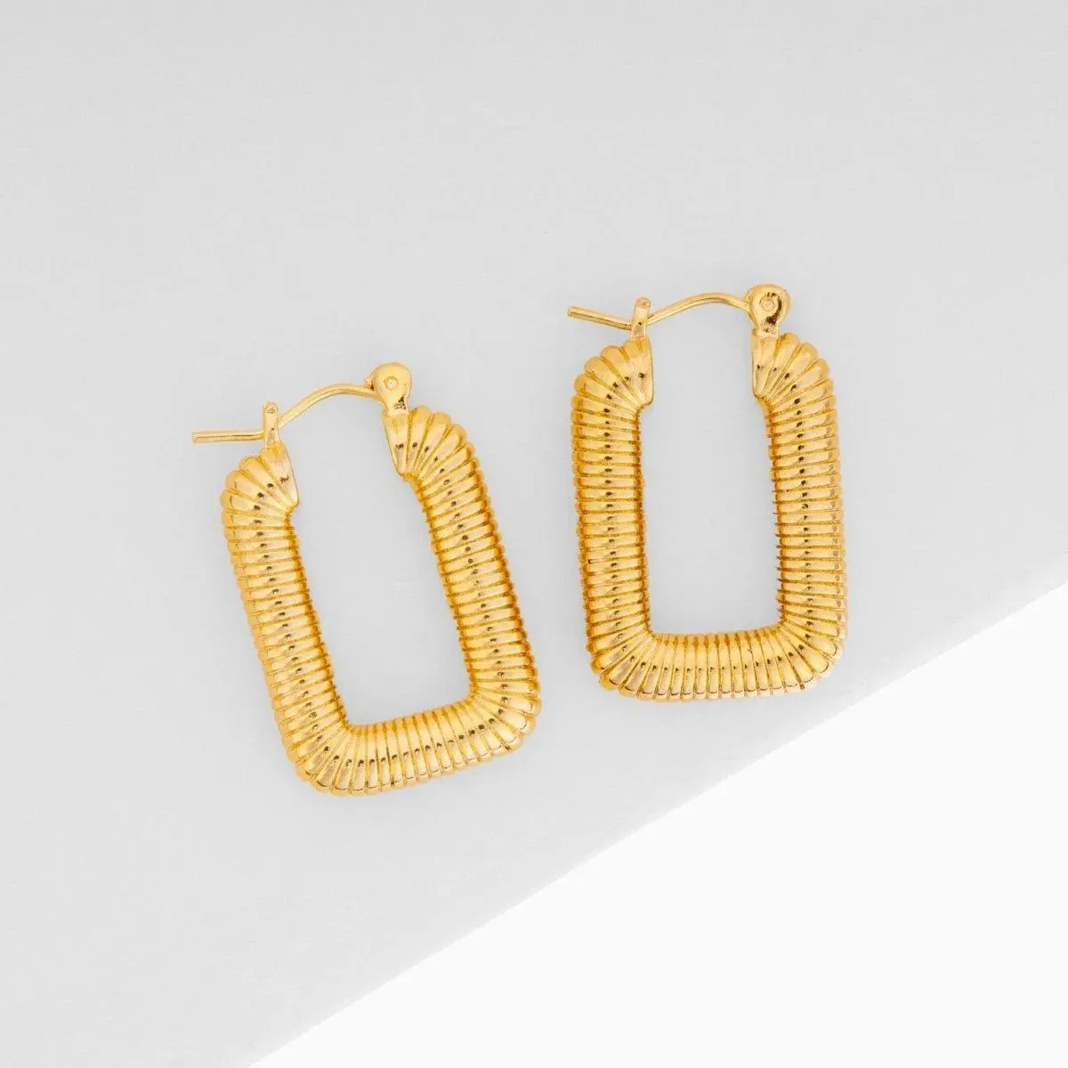 Bold Rectangular Gold Hoop Earrings