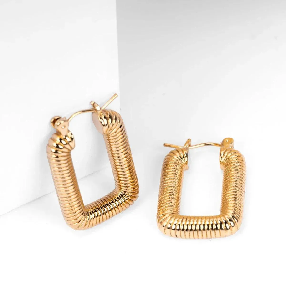 Bold Rectangular Gold Hoop Earrings