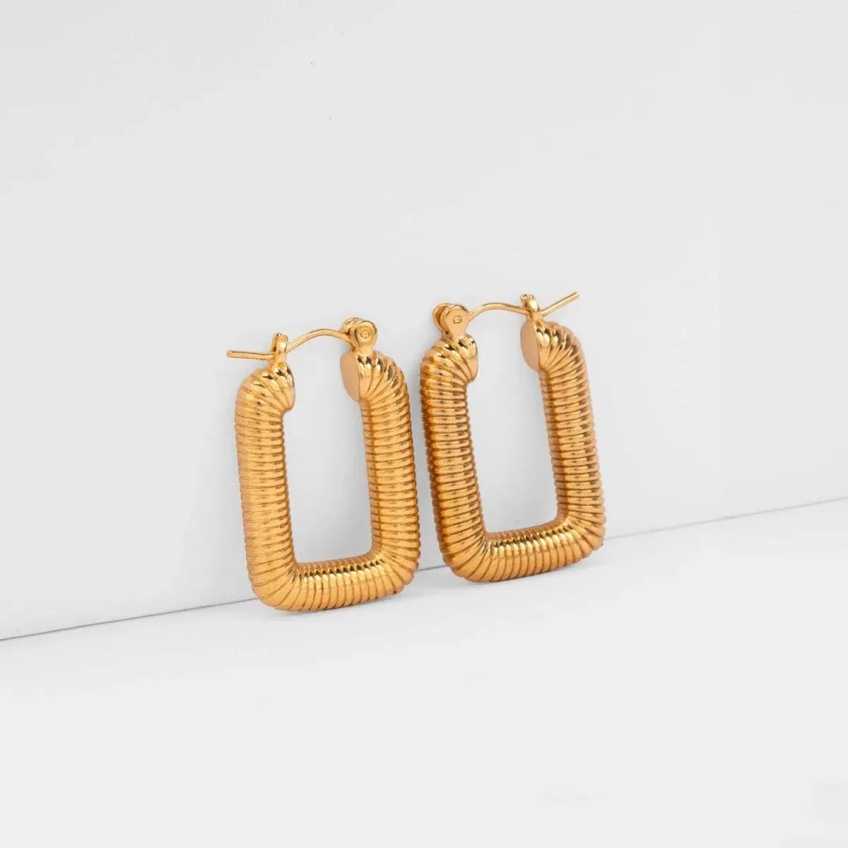 Bold Rectangular Gold Hoop Earrings