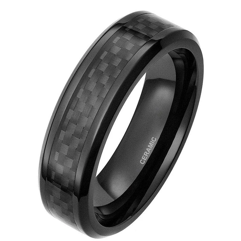 Carbon Fiber Men's Ceramic Wedding Band