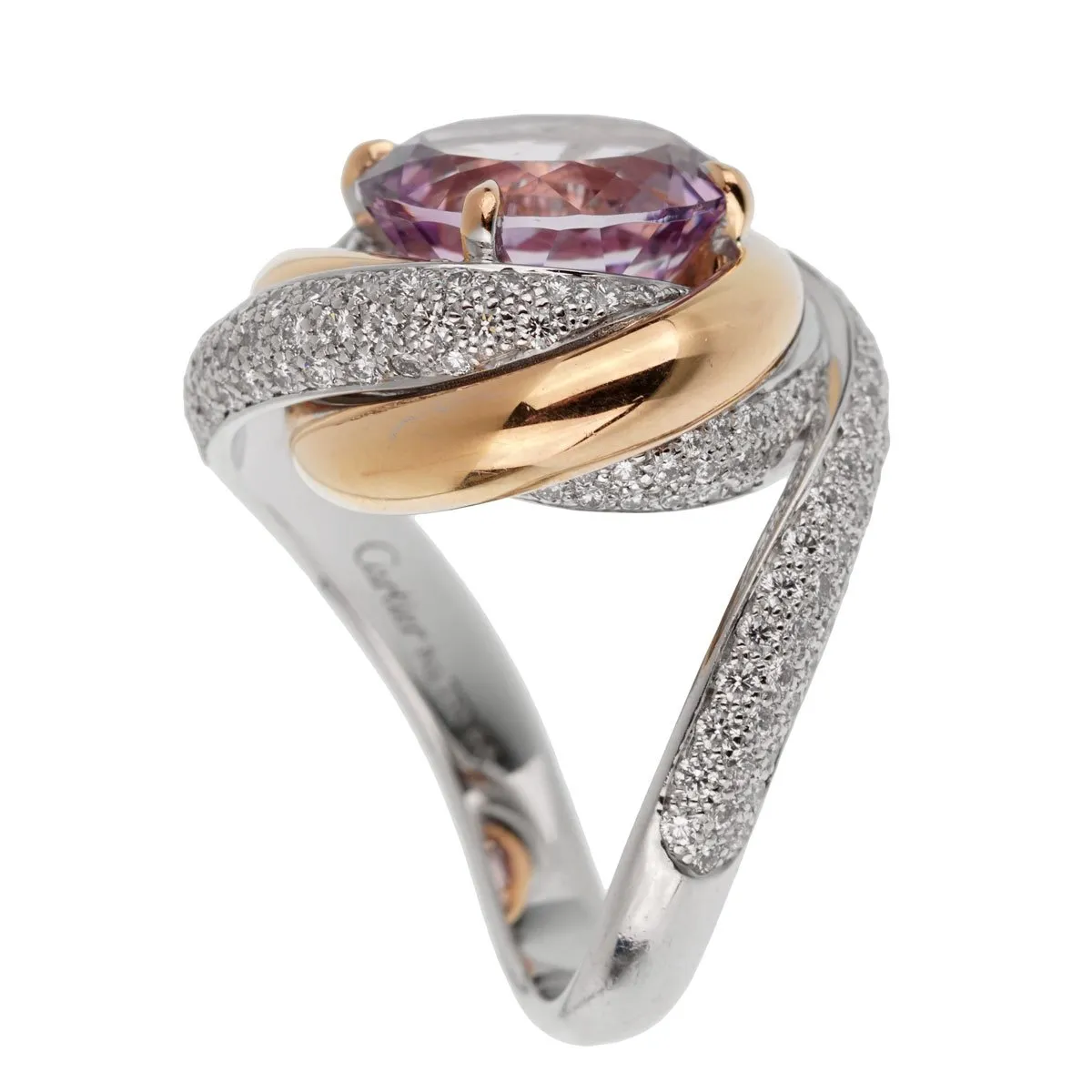 Cartier Trinity Ruban Amethyst Diamond White Gold Ring