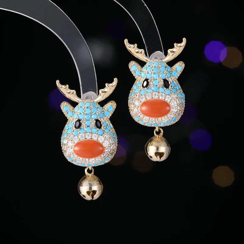 Christmas gift for women, festive atmosphere, light luxury, fashionable, high-end bell elk earrings