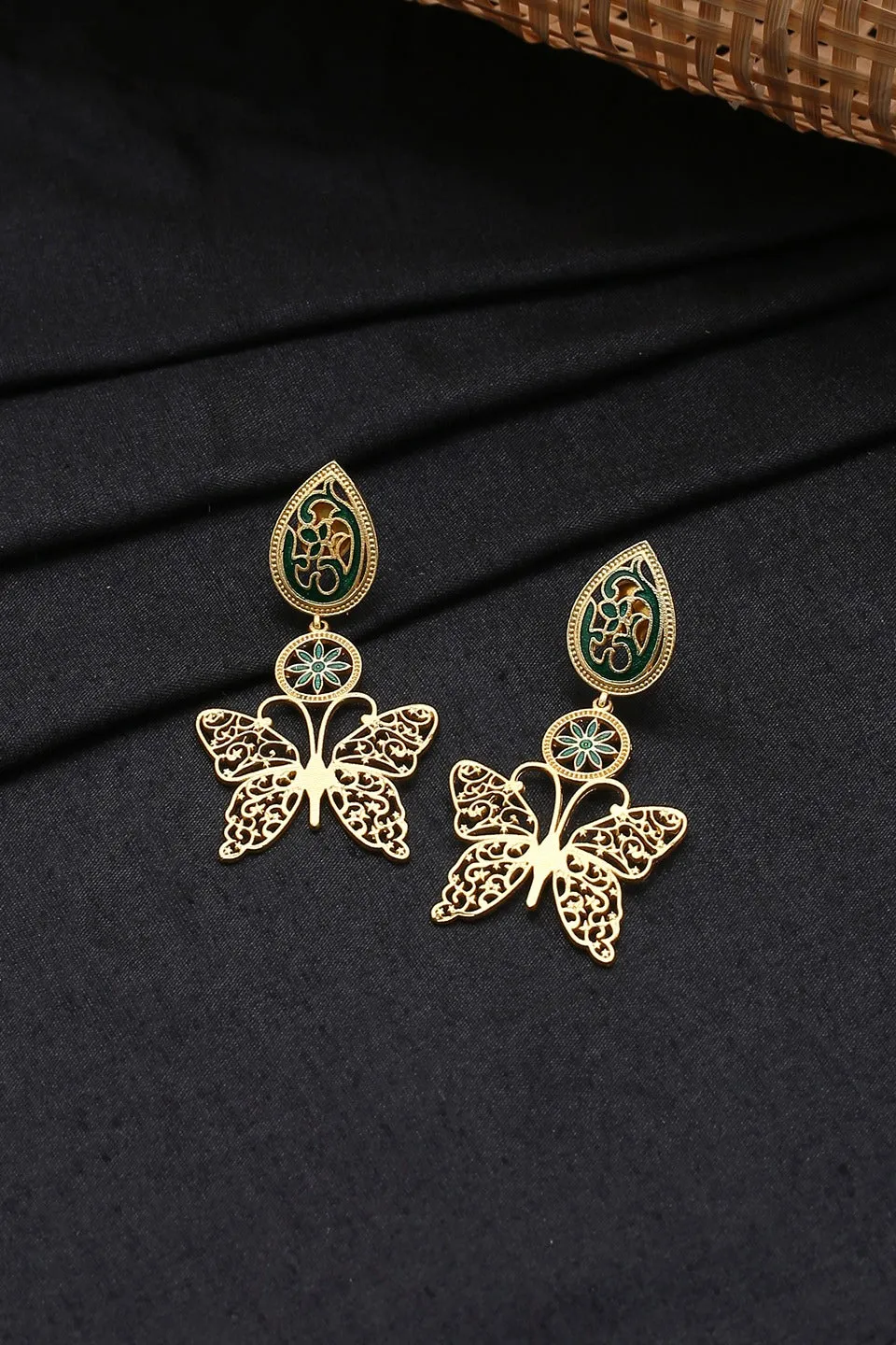 Classic Butterfly Design Meenakari Drop Earrings