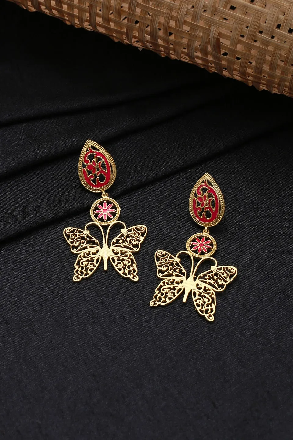 Classic Butterfly Design Meenakari Drop Earrings