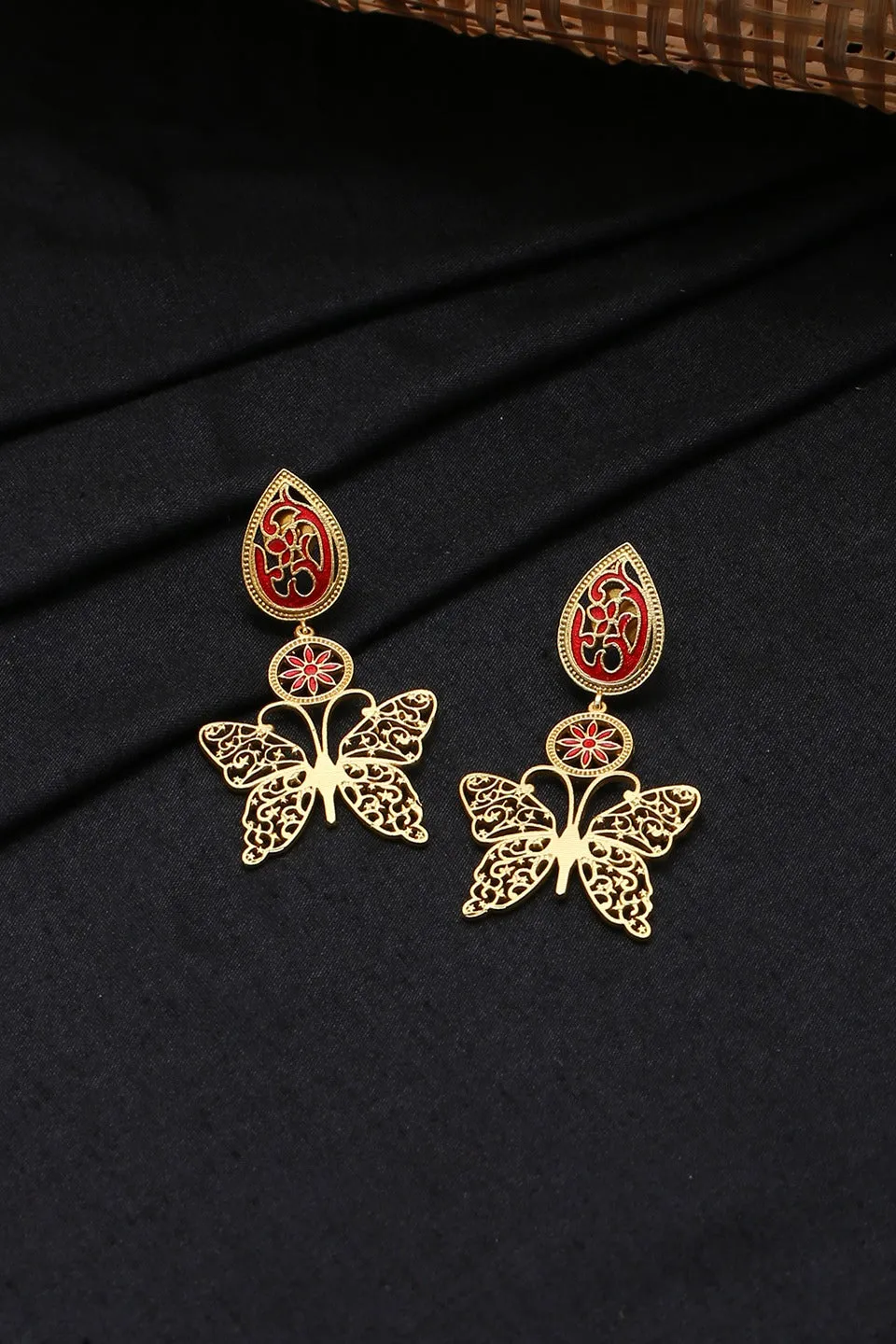 Classic Butterfly Design Meenakari Drop Earrings