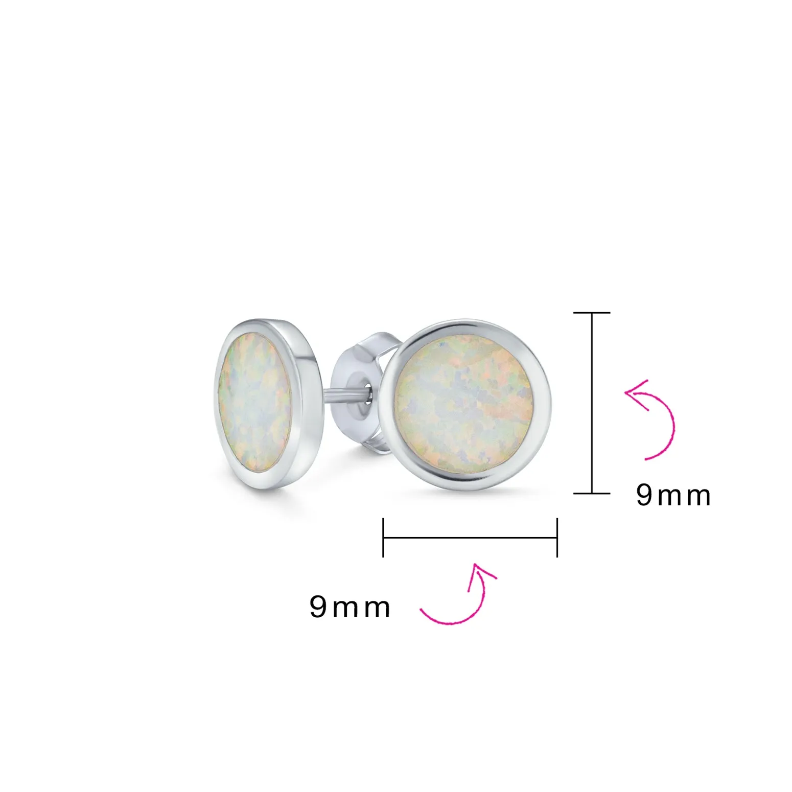 Classic Iridescent White Opal Stud Earrings in Sterling Silver, 9MM Birthstone