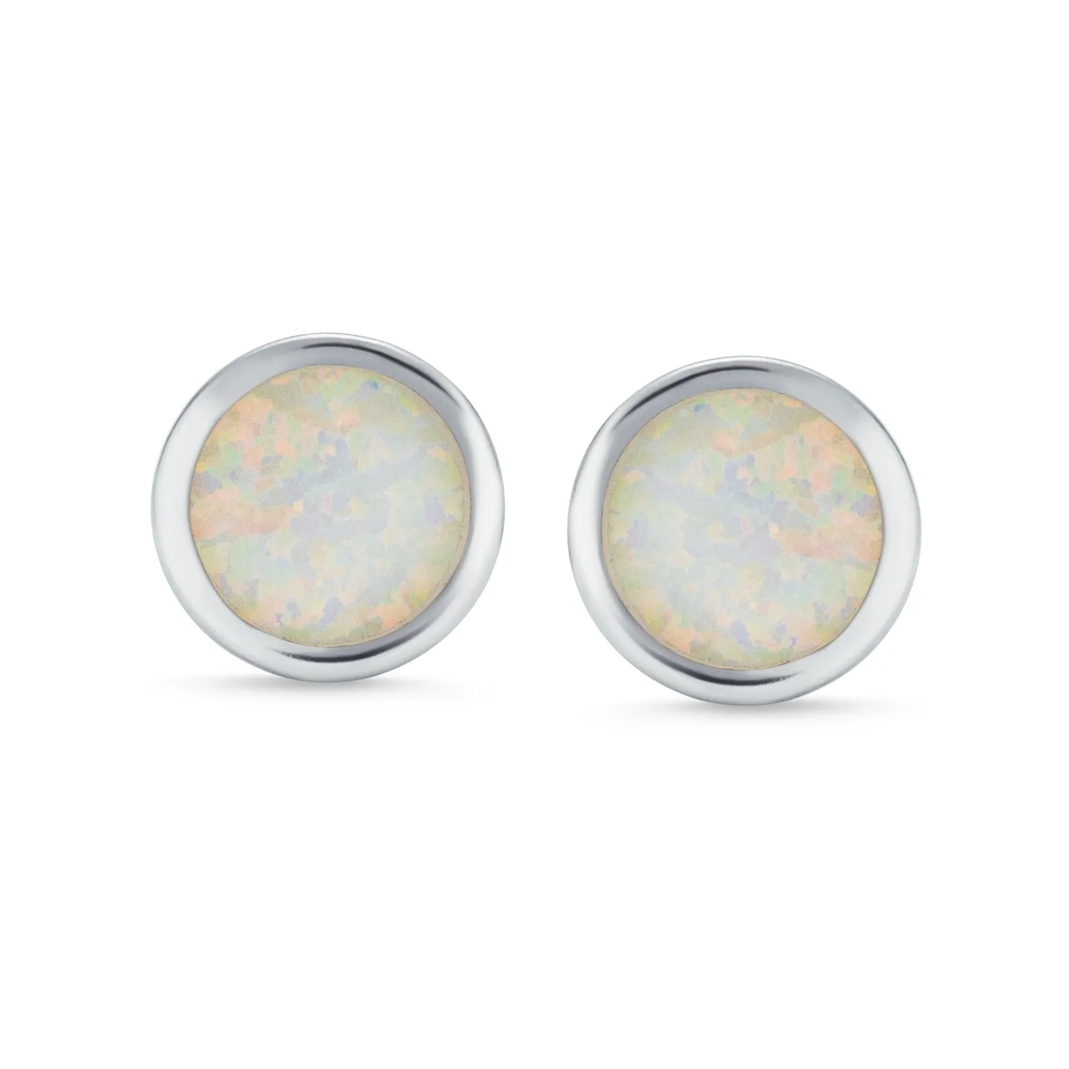 Classic Iridescent White Opal Stud Earrings in Sterling Silver, 9MM Birthstone