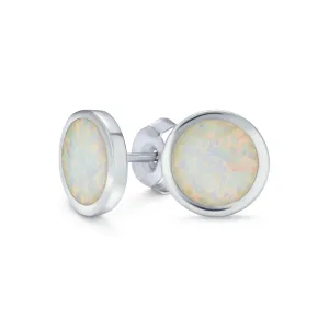 Classic Iridescent White Opal Stud Earrings in Sterling Silver, 9MM Birthstone