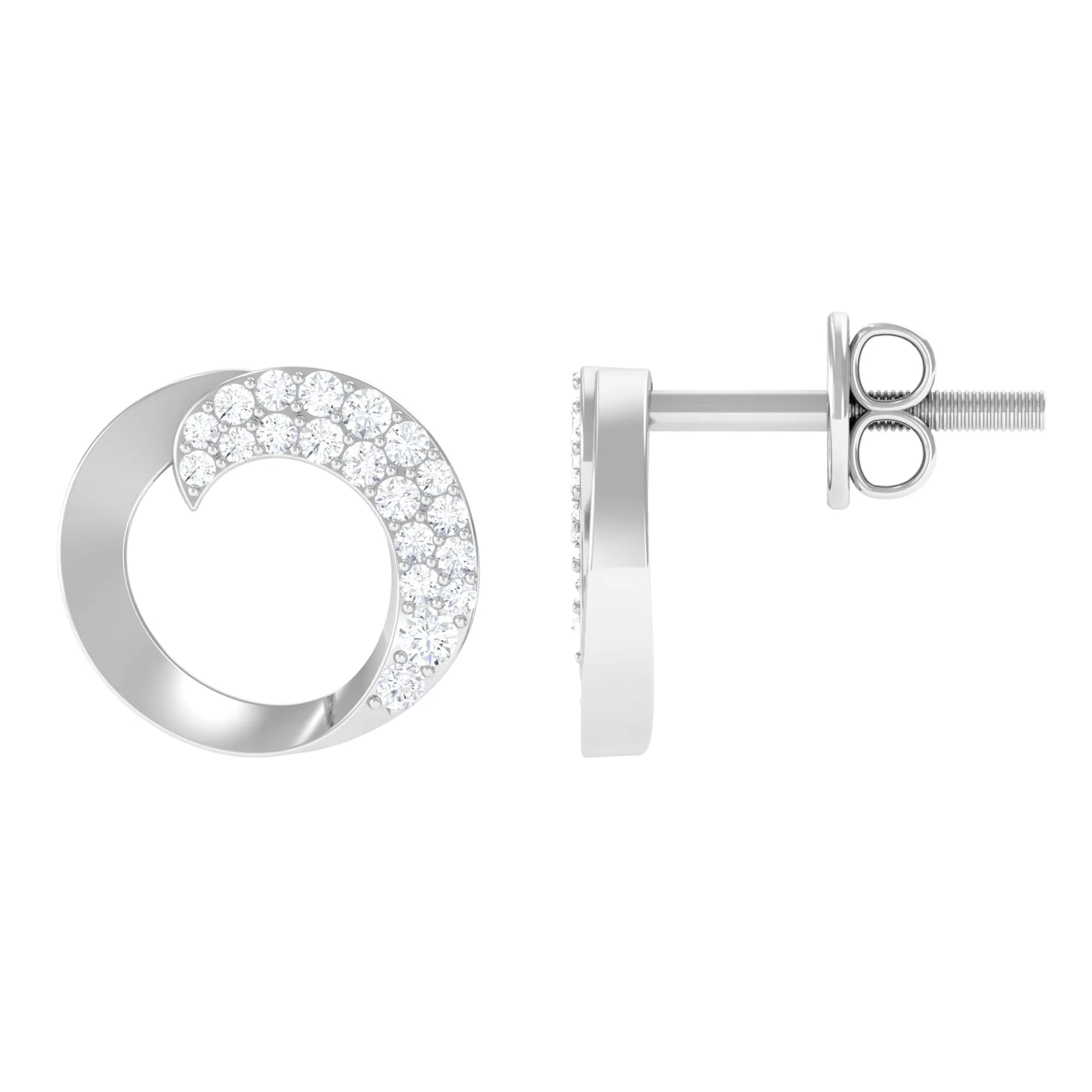 Classic Natural Diamond Open Circle Stud Earrings