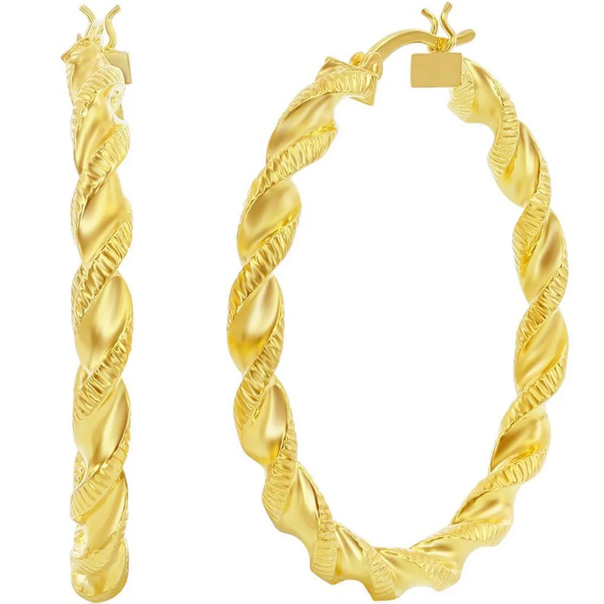 Classic Women's Earrings - Gold Plated Twisted Designed Hinged Closure | A-2687-GP