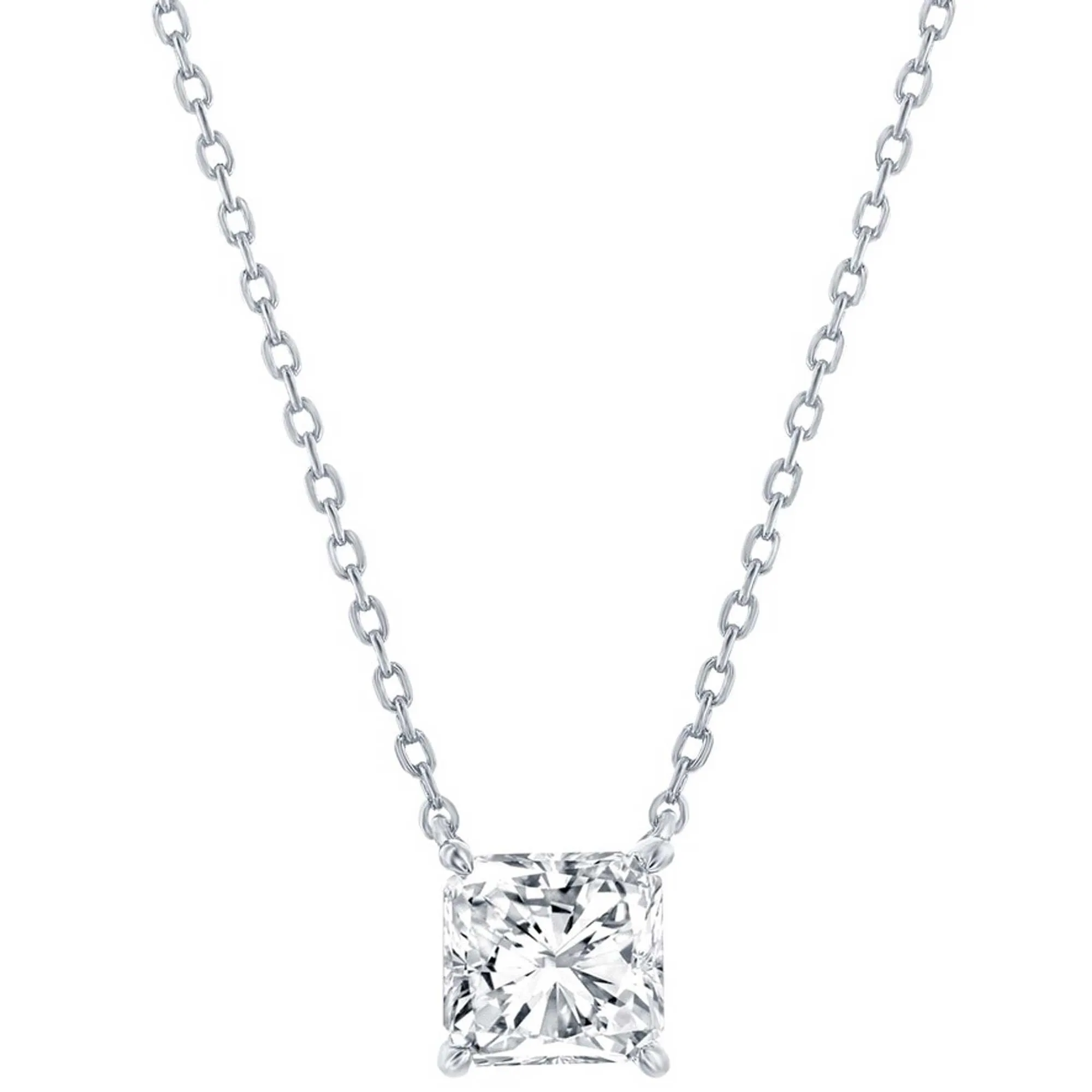 Classic Women's Necklace and Earrings Set - Silver Plated Princess Cut CZ | SET-612