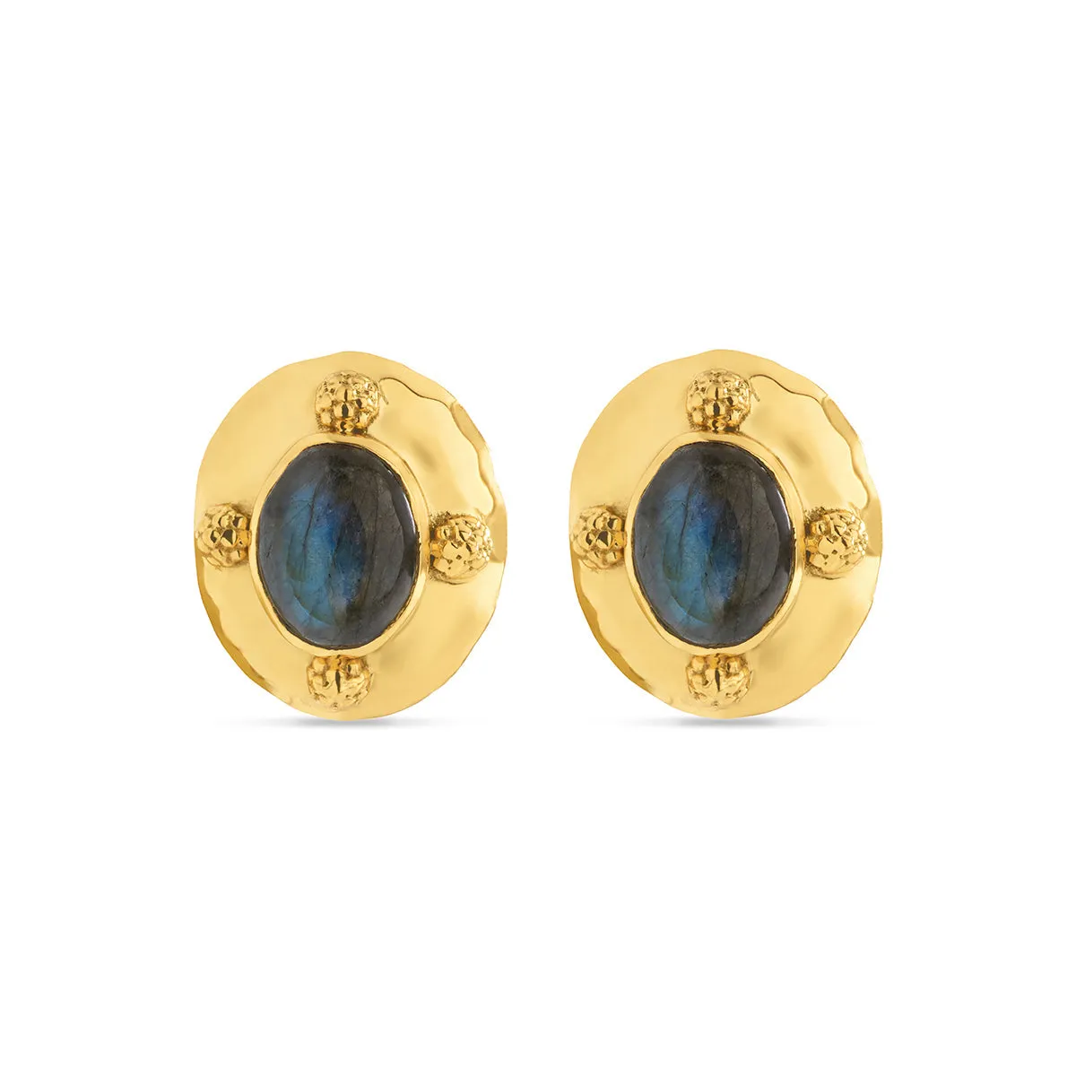 Cleopatra Oval Stud Earrings - Gold/Blue Labradorite