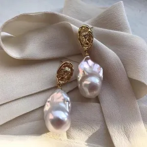 Coin Large Baroque Pearl Earrings