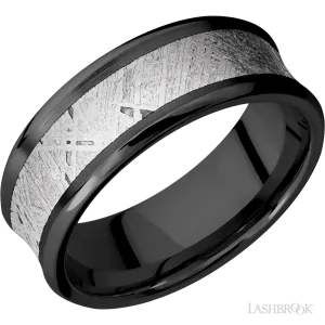 Concave Bevel Zirconium Band with Satin , Polish Finish and Meteorite Inlay - 8MM