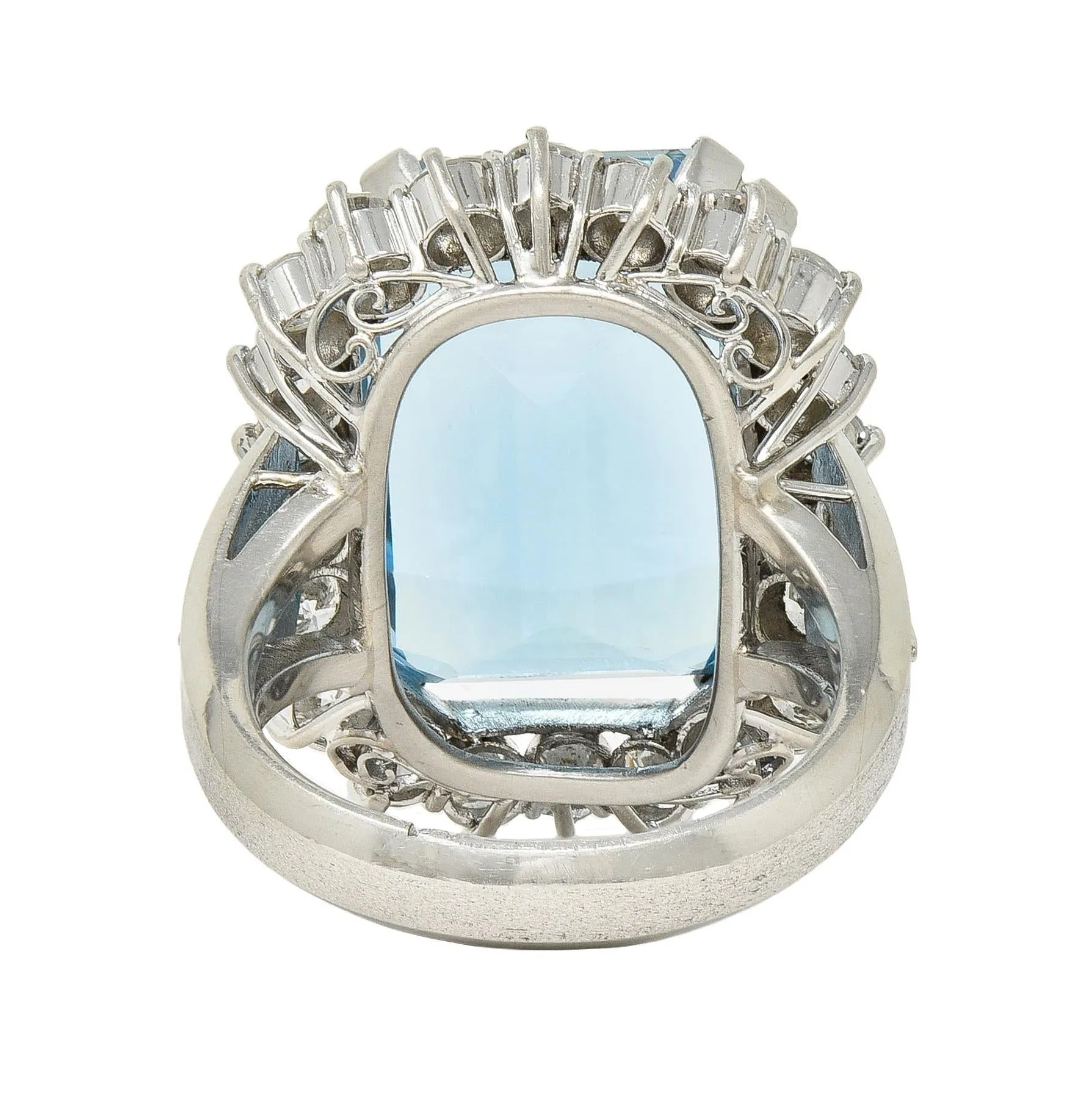 Contemporary 19.42 CTW Aquamarine Diamond Platinum Halo Cocktail Ring