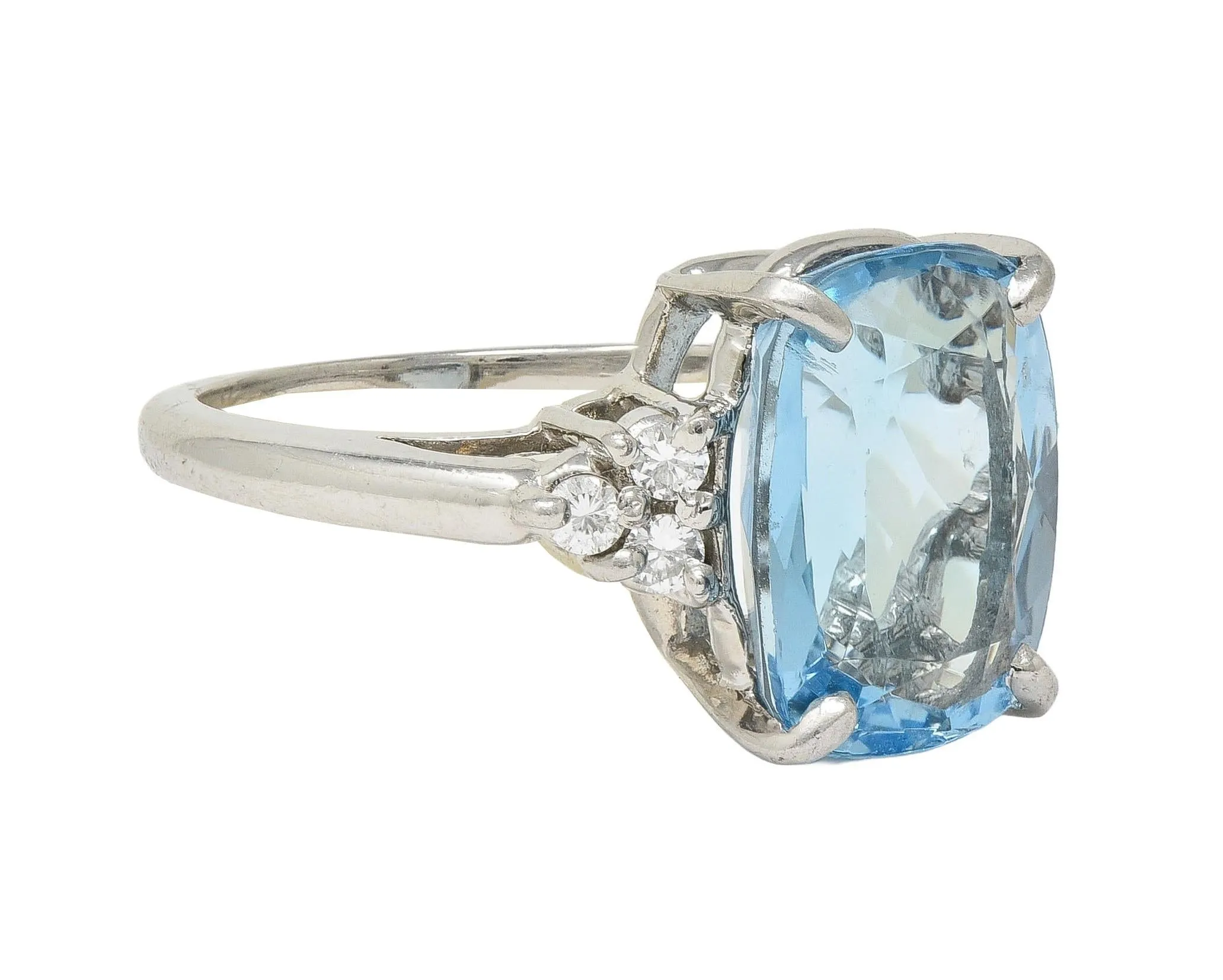 Contemporary 4.72 CTW Aquamarine Diamond Platinum Cluster Cocktail Ring