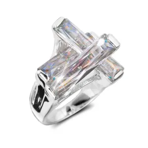 Contemporary Cross Ring Clear