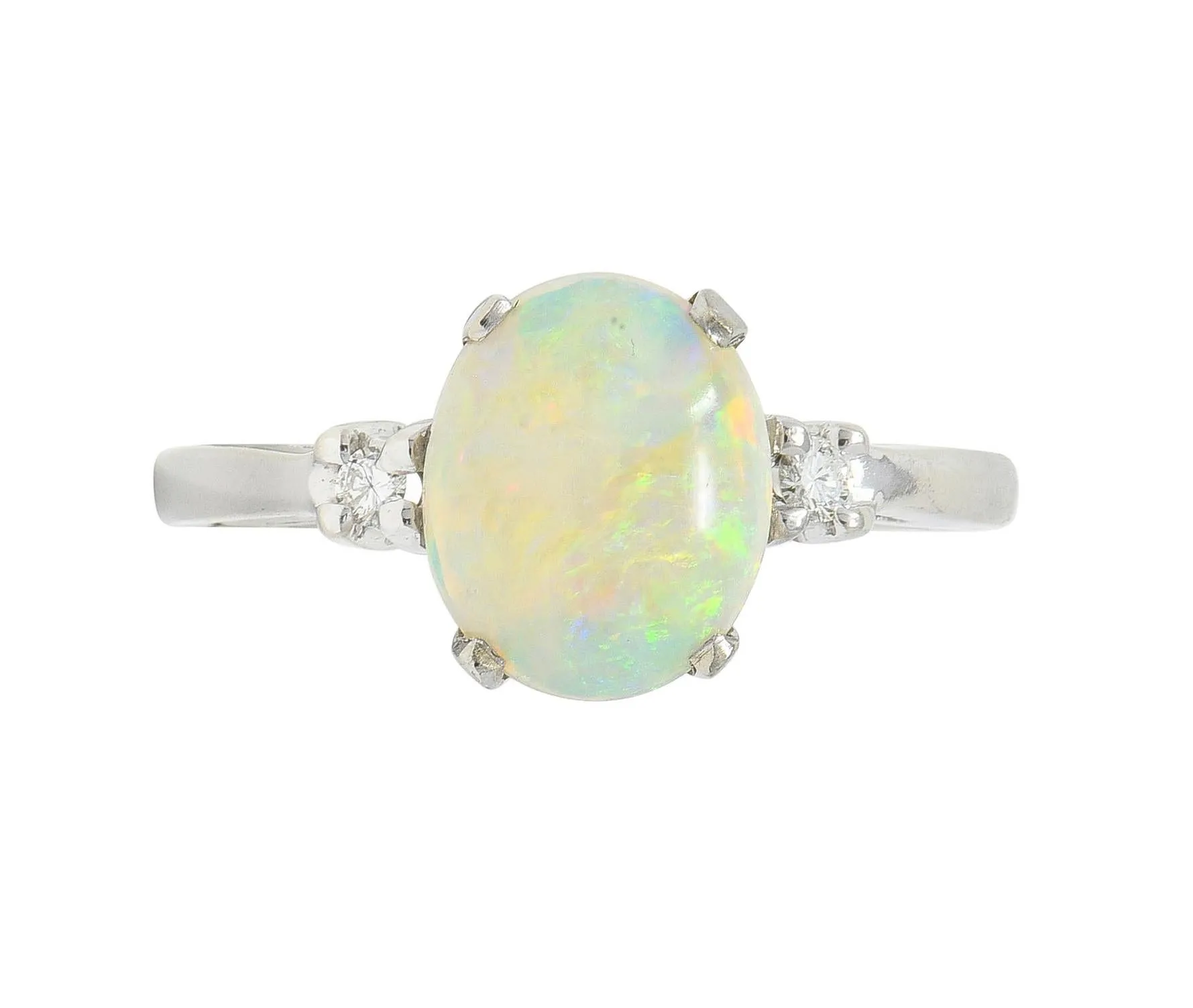 Contemporary Opal Diamond 14 Karat White Gold Three Stone Ring