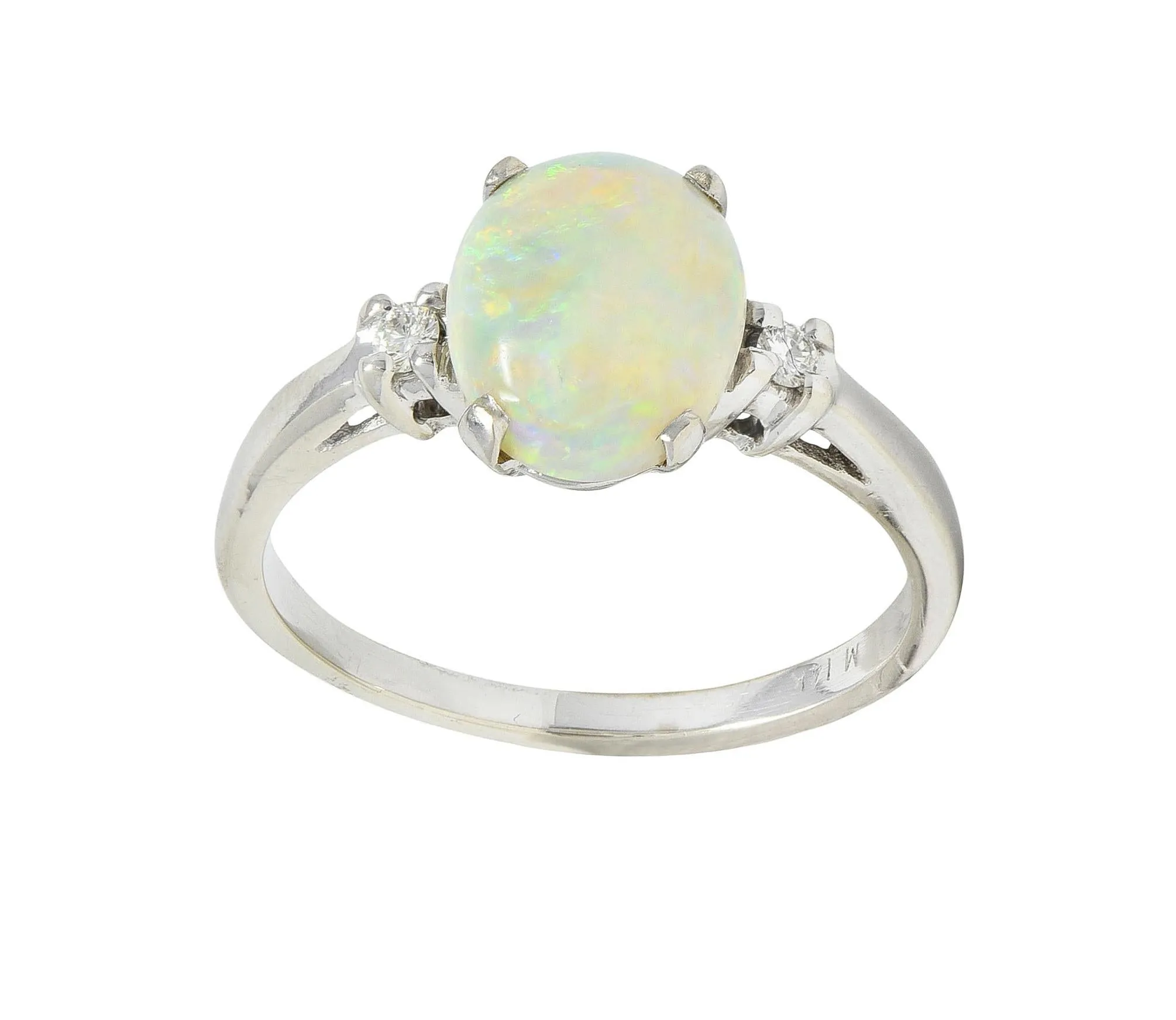 Contemporary Opal Diamond 14 Karat White Gold Three Stone Ring