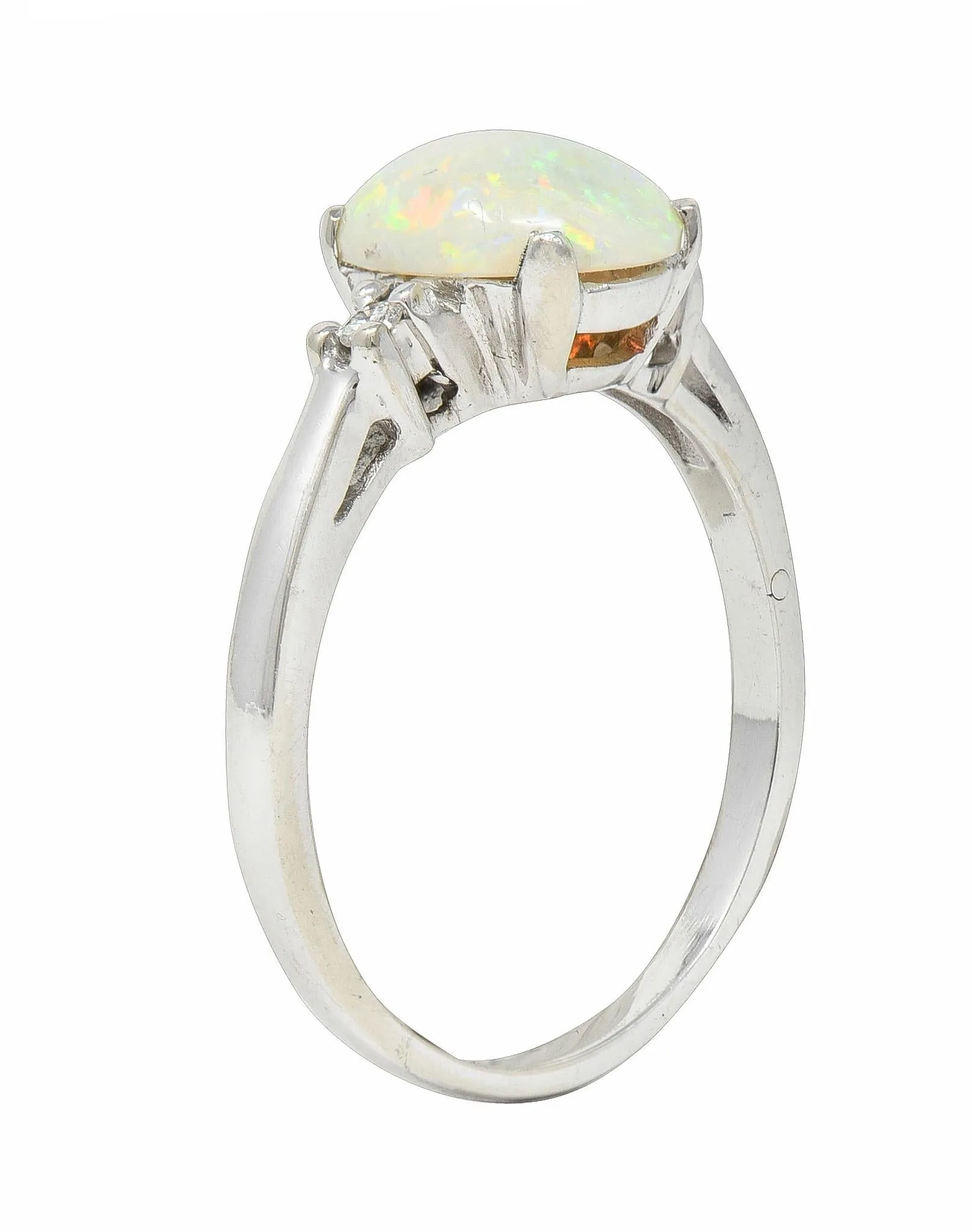 Contemporary Opal Diamond 14 Karat White Gold Three Stone Ring