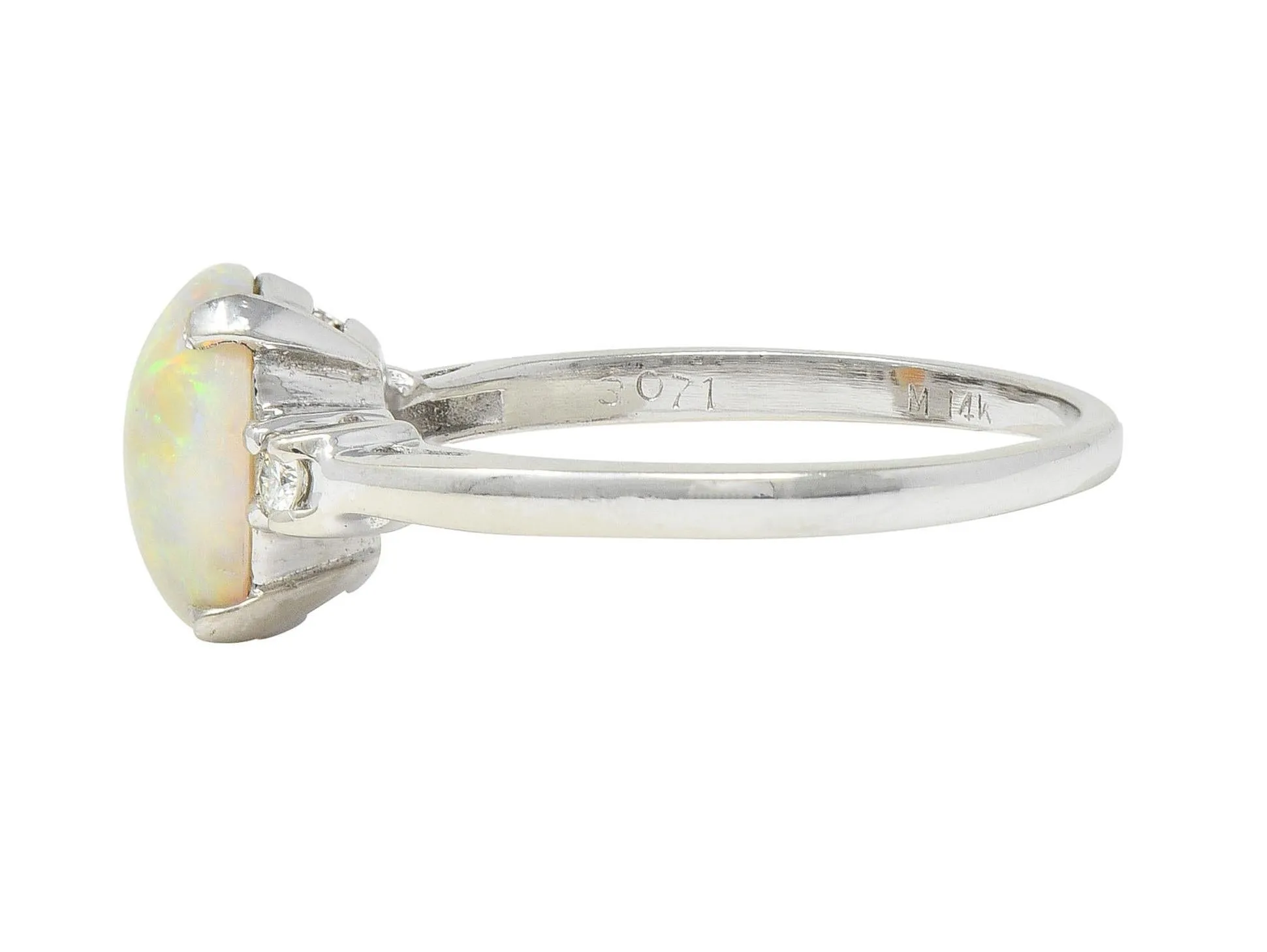 Contemporary Opal Diamond 14 Karat White Gold Three Stone Ring