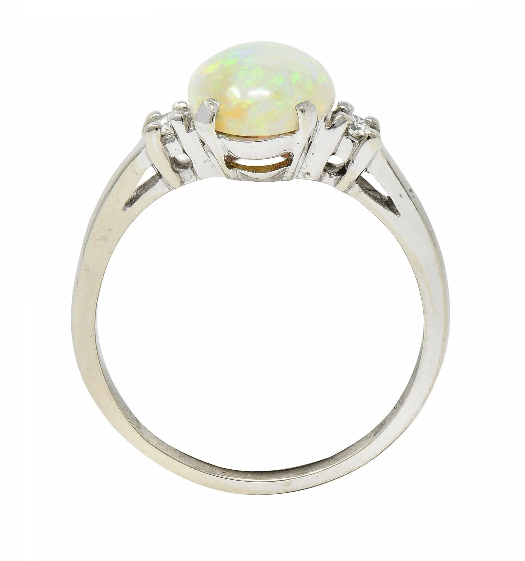 Contemporary Opal Diamond 14 Karat White Gold Three Stone Ring