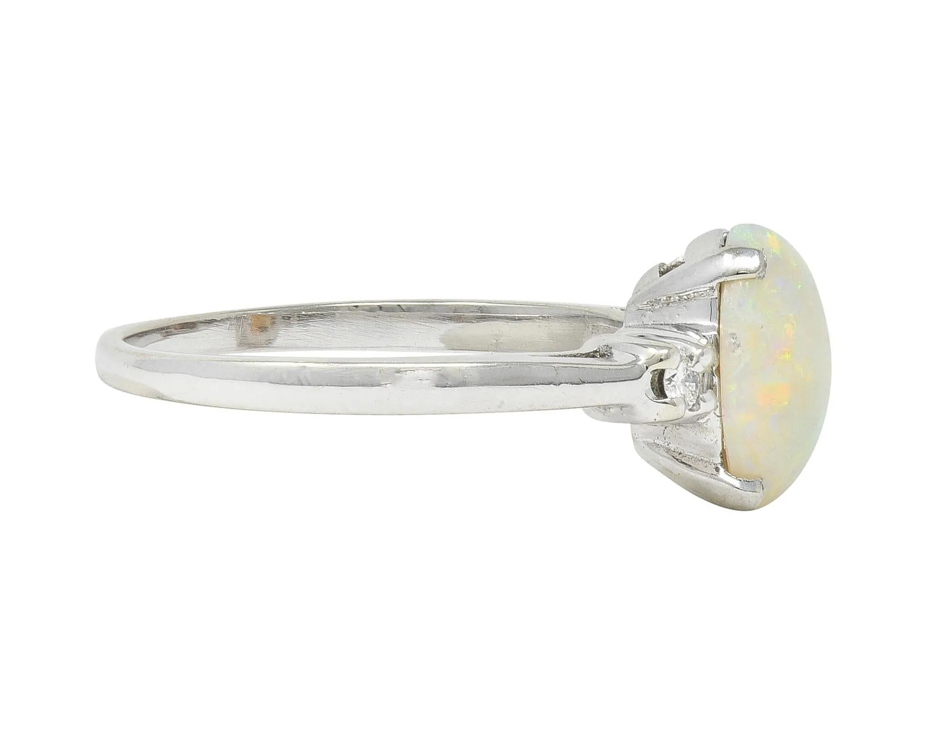 Contemporary Opal Diamond 14 Karat White Gold Three Stone Ring