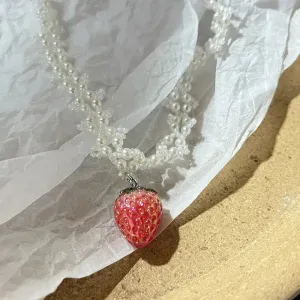 Coquette Strawberry Pearl Beaded Necklace