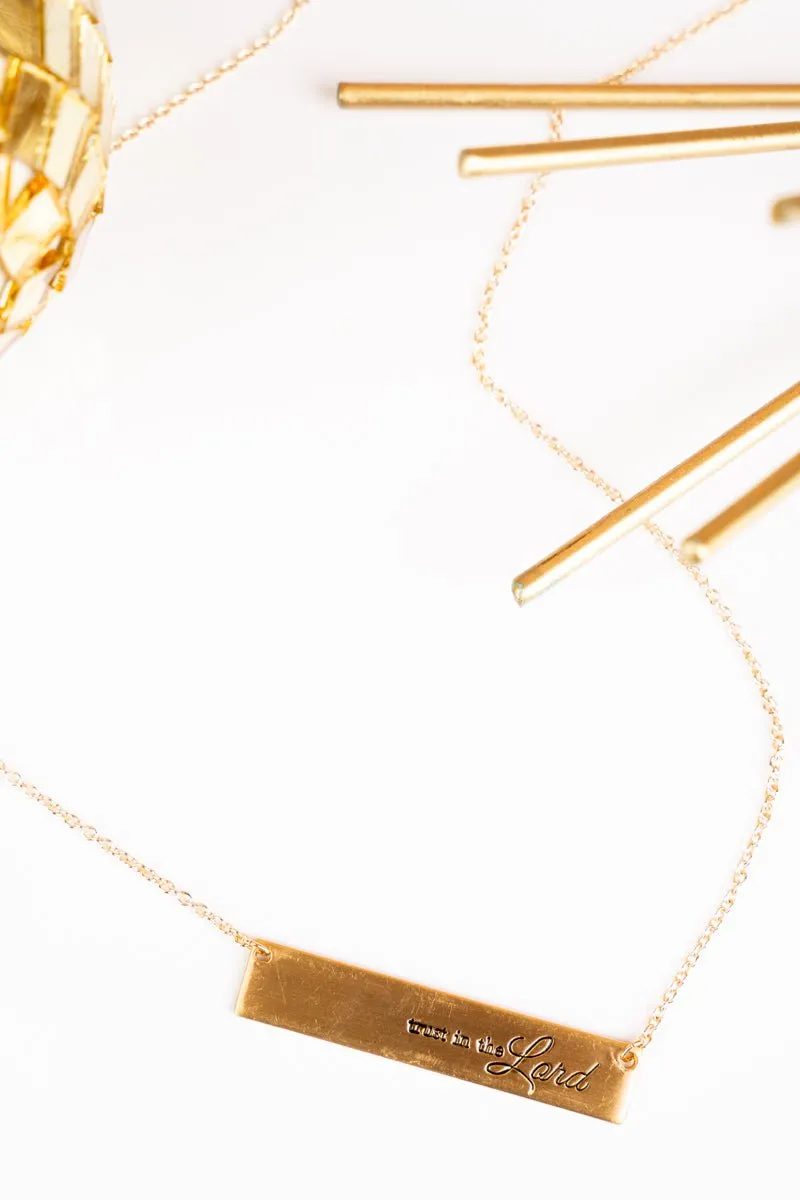 Crystal Avenue Matte Goldtone 'Trust In The Lord' Bar Necklace