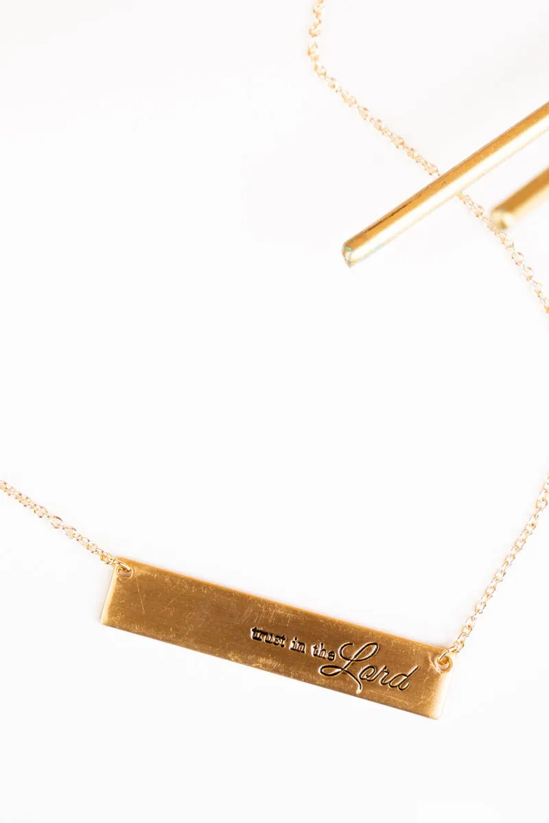 Crystal Avenue Matte Goldtone 'Trust In The Lord' Bar Necklace