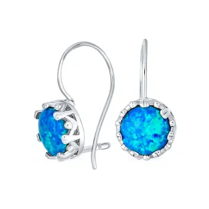 Dangle Gemstone Earrings Vintage Style Blue Opal Birthstone in Sterling Silver