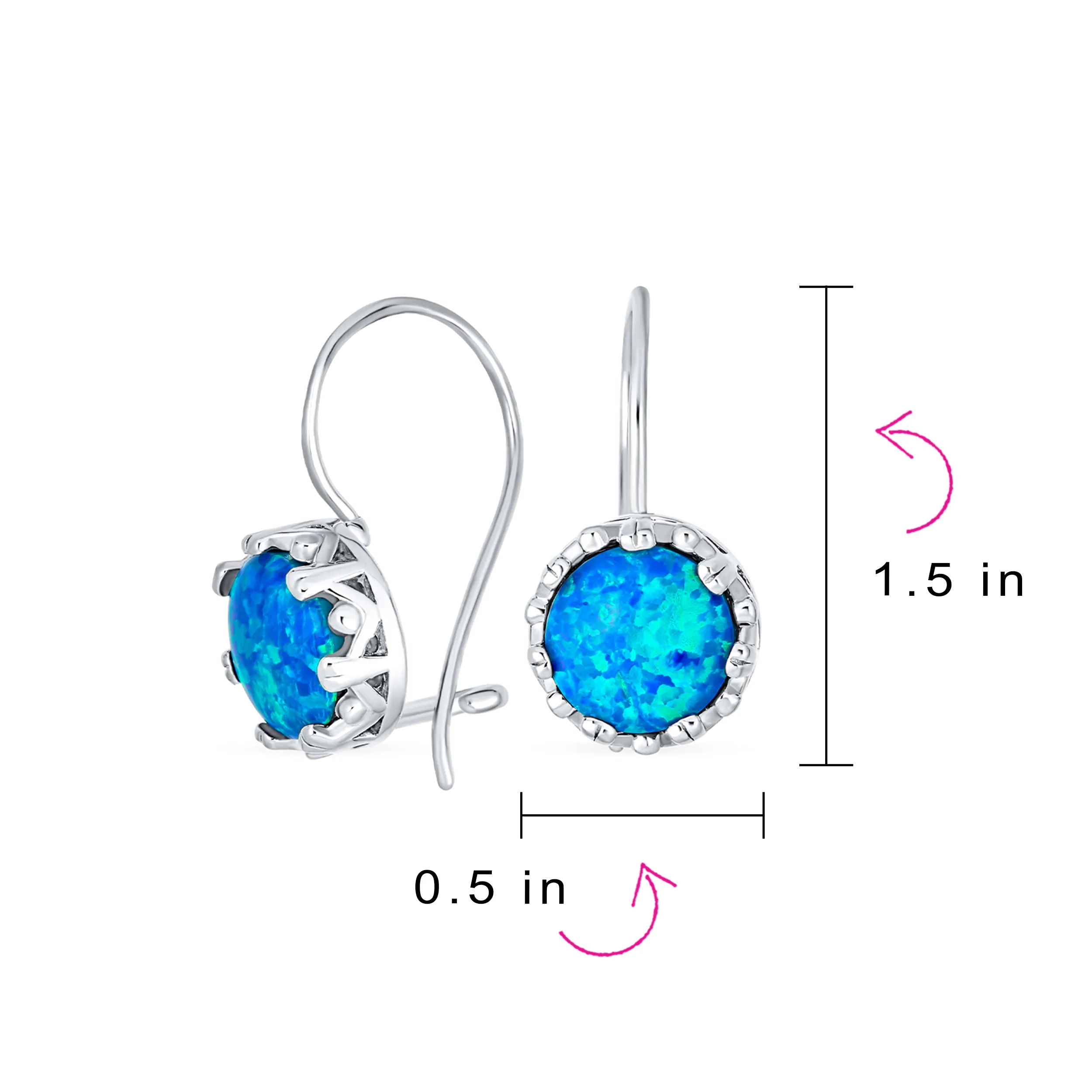 Dangle Gemstone Earrings Vintage Style Blue Opal Birthstone in Sterling Silver