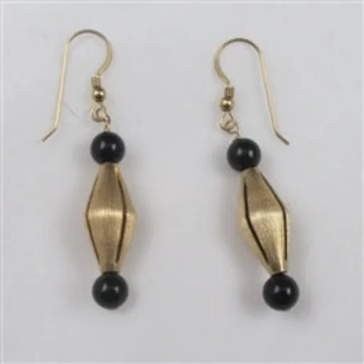 Designer Gold and Black Onyx Drop Earrings