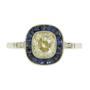 Diamond & Sapphire Engagement Ring, Old Mine 1.18ct