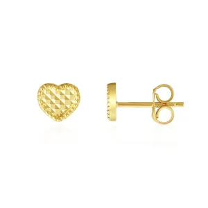 Diamond Cut Heart Stud Earrings