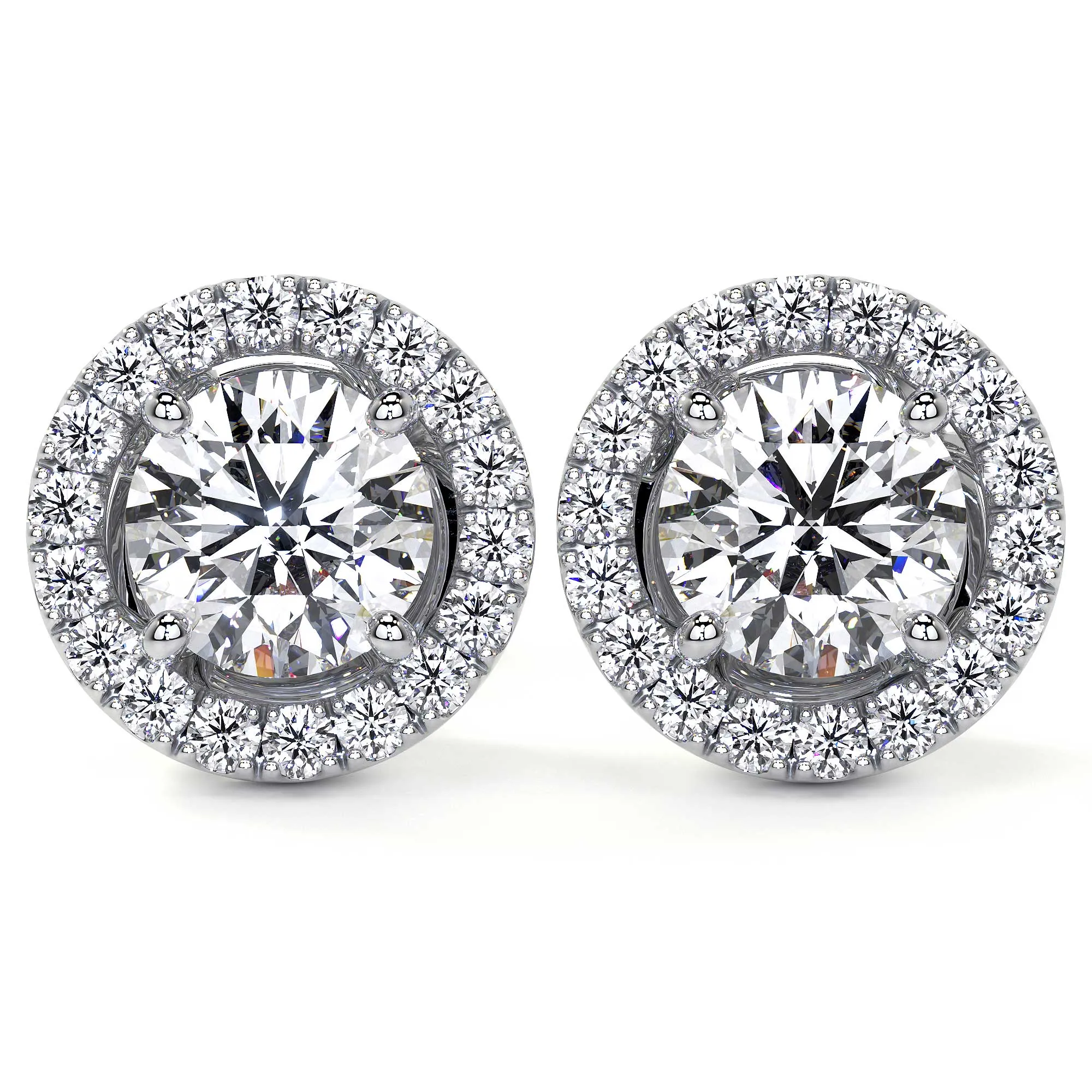 Diamond Studs with Halo, 1.00 CT Each