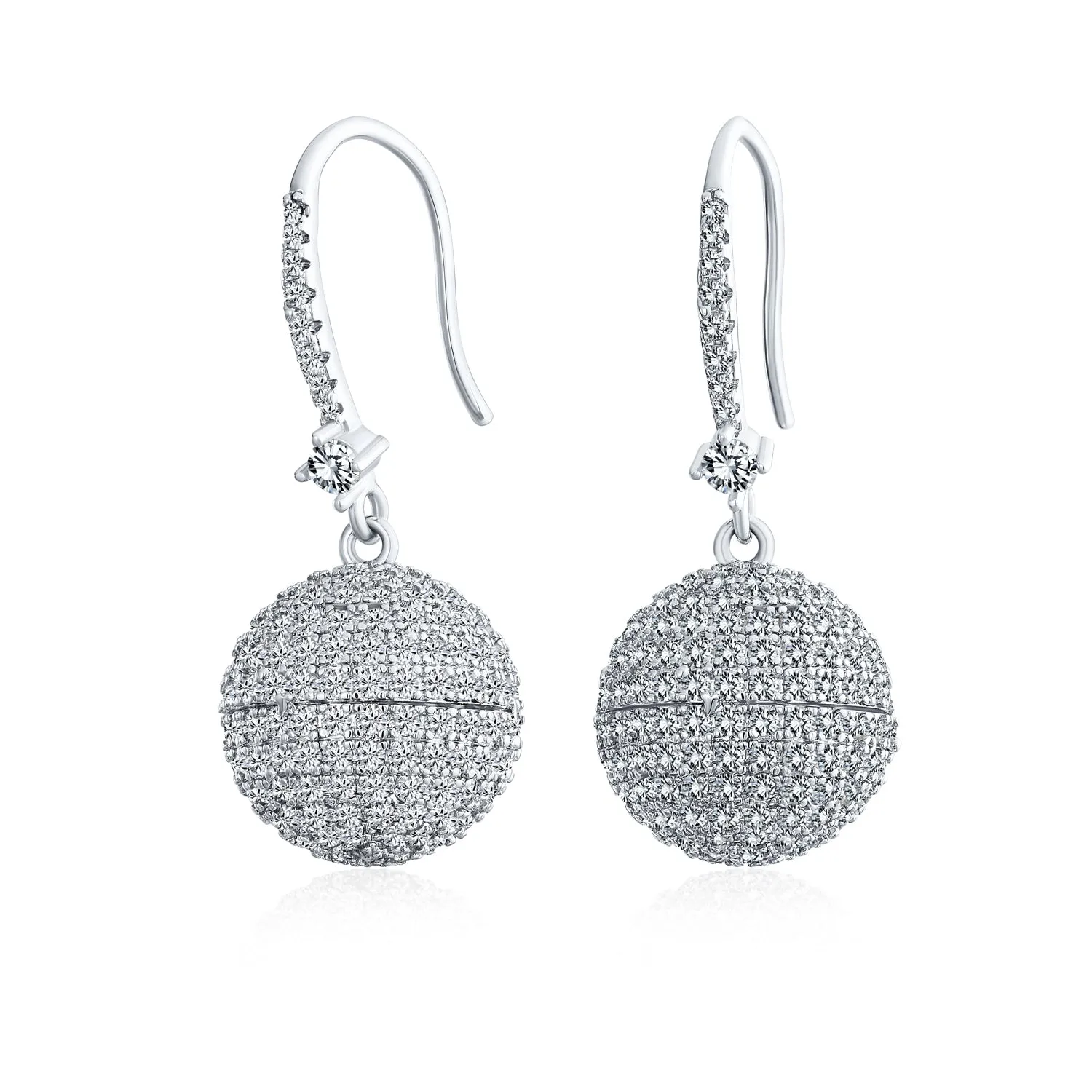 Disco Ball Dangle Chandelier Earrings with Pave CZ and Silver Plated Brass