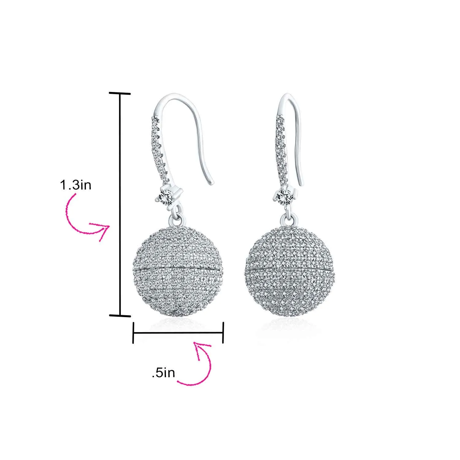 Disco Ball Dangle Chandelier Earrings with Pave CZ and Silver Plated Brass