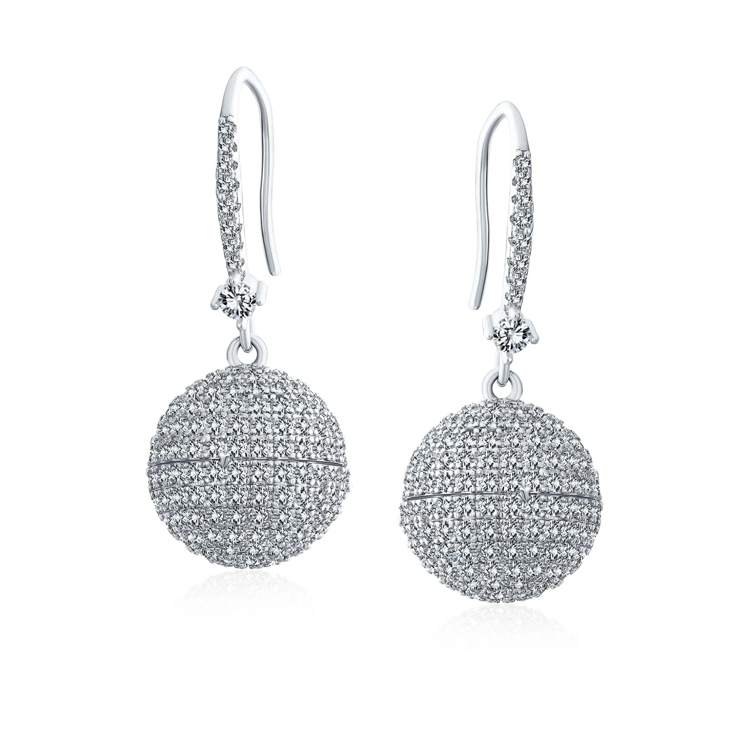 Disco Ball Dangle Chandelier Earrings with Pave CZ and Silver Plated Brass