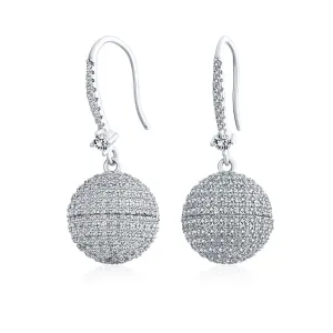 Disco Ball Dangle Chandelier Earrings with Pave CZ and Silver Plated Brass