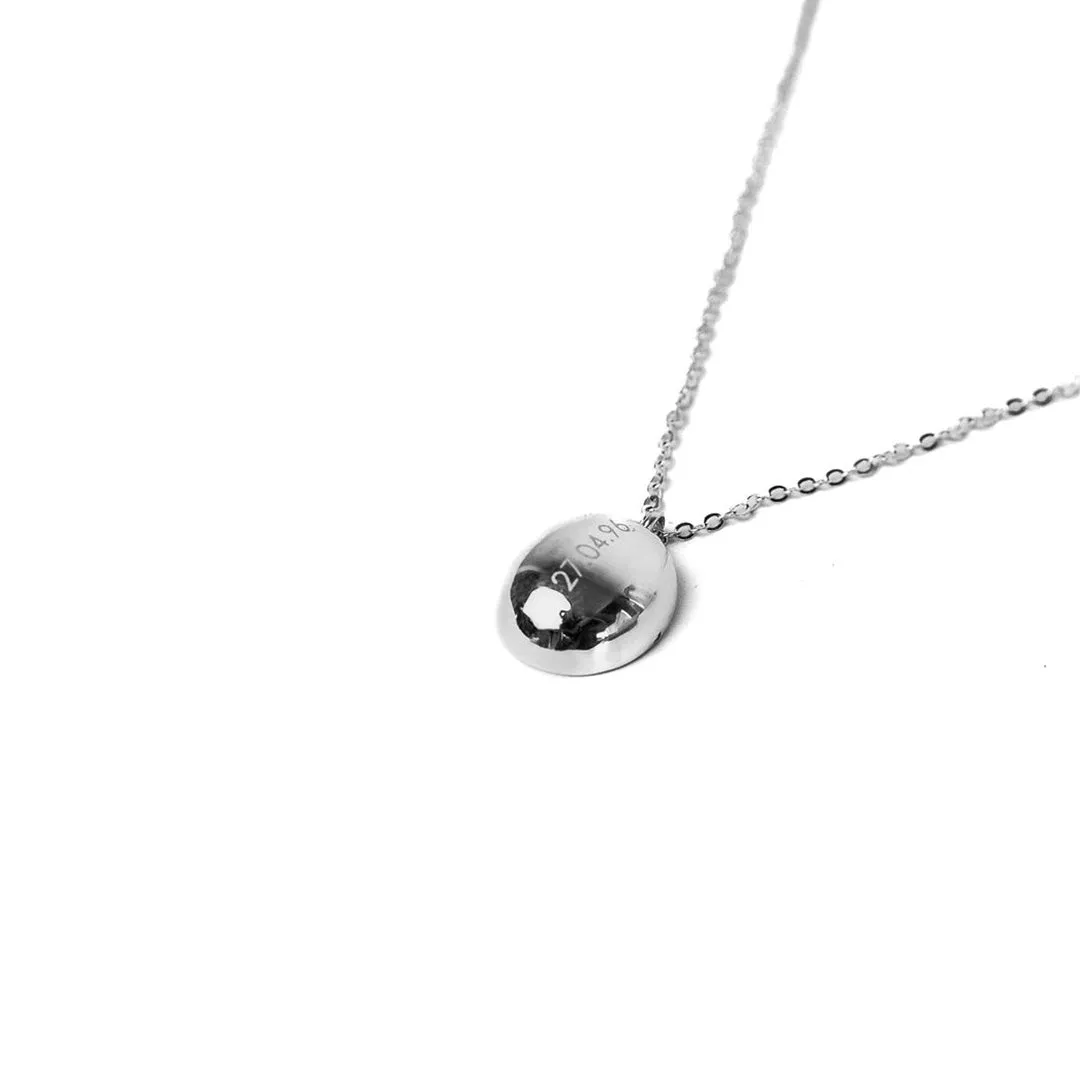 Dome Date Engraved Necklace - Sterling Silver