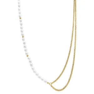 Draped Pearl and Curb Chain Necklace gold