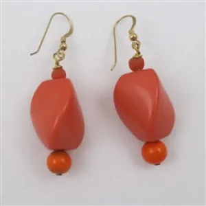 Drop Earrings Big Bold Orange Lucite Nugget Beads